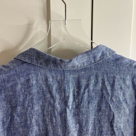Garnet Hill Button Down Linen Shirt Blue size 12 - Picture 8 of 11